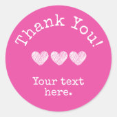 シンプルHot Pinkテキストとハートを追加ありがとう ラウンドシール (正面)