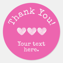 シンプルHot Pinkテキストとハートを追加ありがとう ラウンドシール