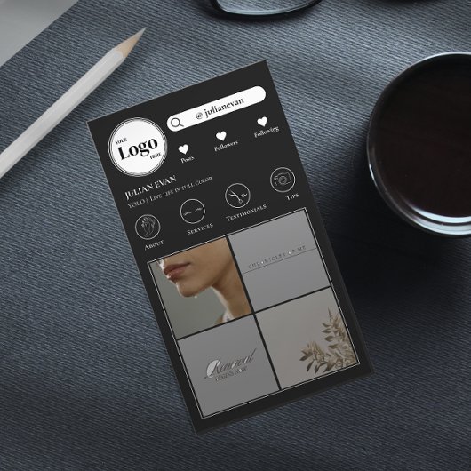 シンプルInstagram Photo Collage Black Business Card 名刺