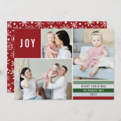 シンプルJoy 3フォトコラージュモダンストライプ |赤 シーズンカード (正面/裏面)