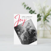 シンプルJoy Christmasミニマリスト赤い写真 シーズンポストカード (スタンド正面)
