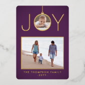 シンプルJoy Christmas装飾紫2写真 箔シーズンカード (正面)