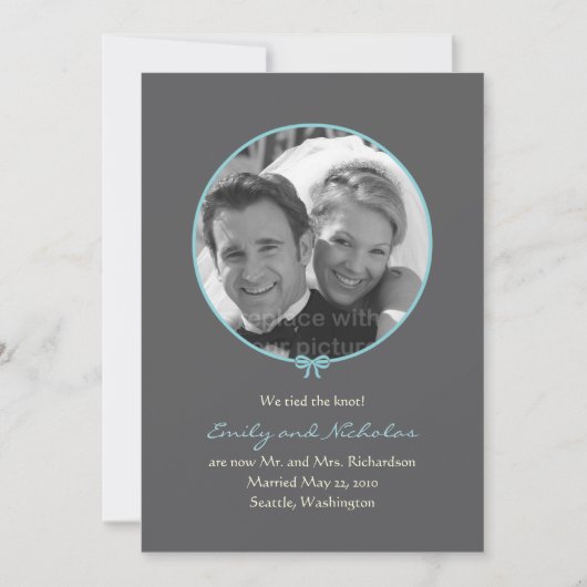 シンプルKnot Photoの結婚発表 – 青 案内状 (正面)