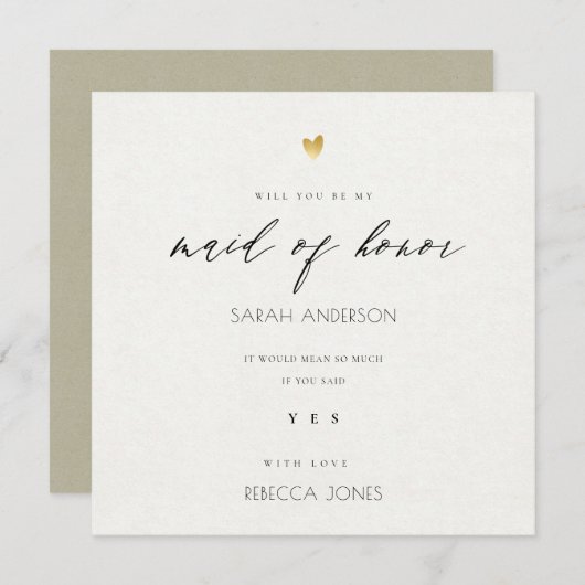 シンプルKRAFTエレガントタイポグラフィメイド・オブ・オーナー（花嫁付き添い人） 招待状 (正面/裏面)