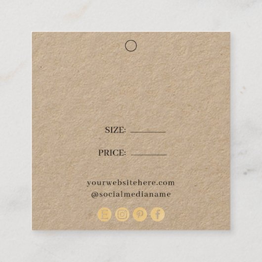 シンプルKraftロゴソーシャルメディアのぶら下がった価格ラベル スクエア名刺 (裏面)