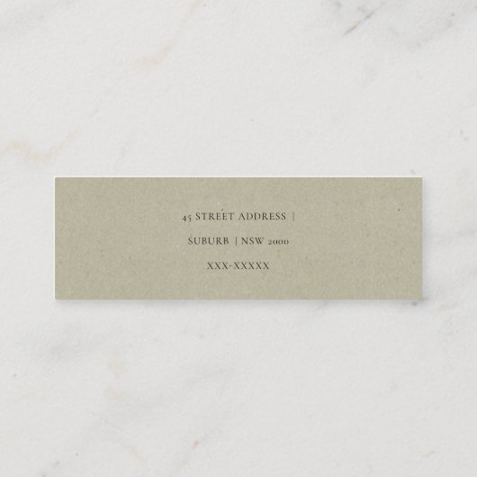 シンプルKRAFT白エレガントタイポグラフィアドレス スキニー名刺 (裏面)