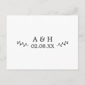 シンプルLeaf Motifエレガント Monogram Save the Date ポストカード (正面)