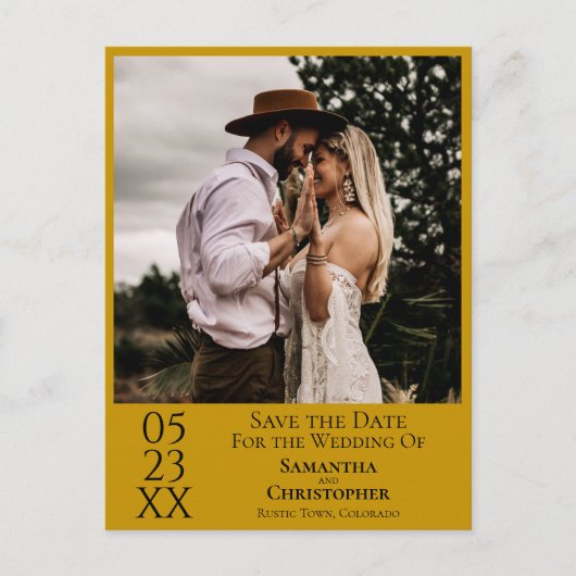 シンプルMarigold Wedding Save the Date Photo ポストカード (正面)