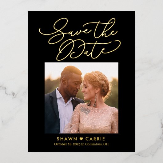 シンプルMessage Foil日付はがきを保存 箔招待状ポストカード (正面)