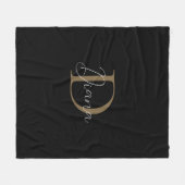 シンプルMidnight Black Mossy金ゴールドスクリプトモノグラム フリースブランケット (正面(横))