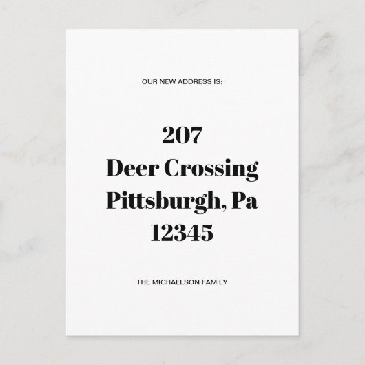 シンプルMinimalist Black New Addressのお知らせ ポストカード (正面)