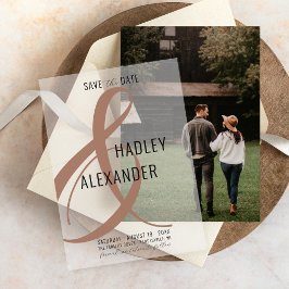 シンプルMOCHAモダン Overlay Wedding Save the Date ベラム紙招待状
