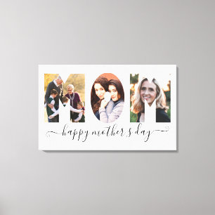 シンプルMOM 3 Photo Happy Mother's Day Script キャンバスプリント