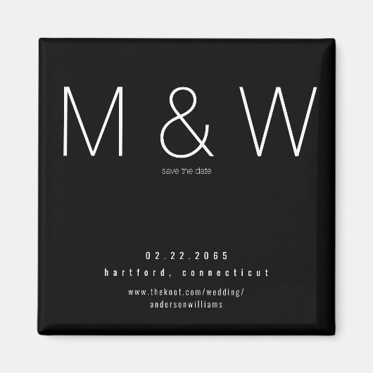 シンプルMonogramミニマリストB/W日付の保存 マグネット (正面)