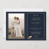 シンプルNavyエレガント Blue Photo Framed結婚 s 招待状 (正面)