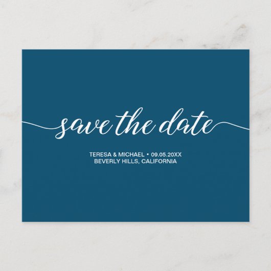 シンプルNavy Blue結婚式Save the Date ポストカード (正面)
