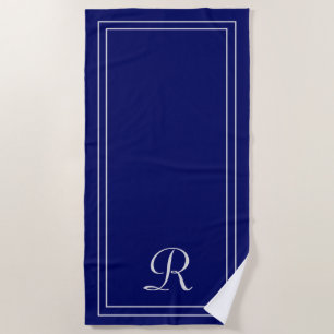 シンプルNavy Monogramビーチタオル ビーチタオル