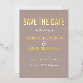 シンプルNeutralモダン Taupe日付金ゴールドの保存 箔招待状