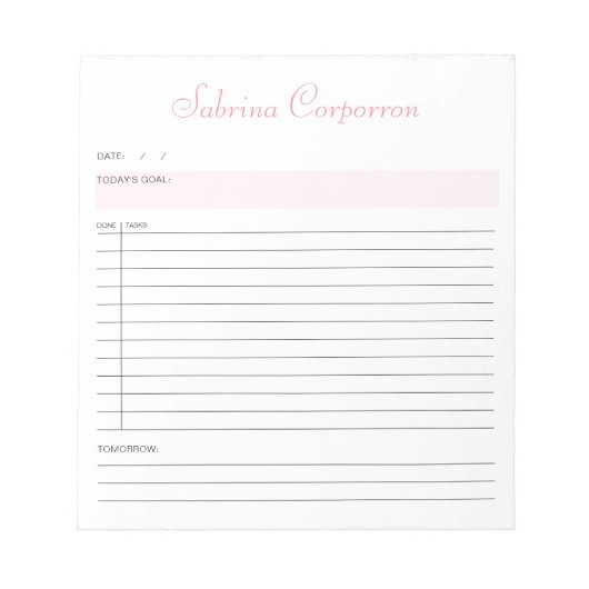 シンプルNotepadリストを実行するパーソナライズされたためのScript Pink ノートパッド (正面)