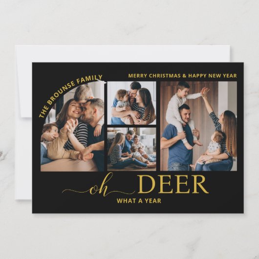 シンプルOh Deer What a Year写真コラージュのクリスマス カード (正面)