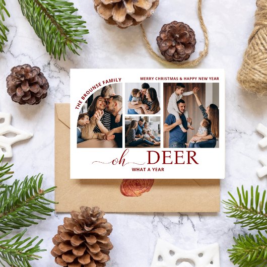 シンプルOh Deer What a Year写真コラージュのクリスマス カード
