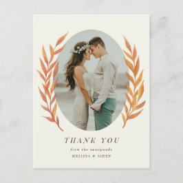 シンプルOrange Branchの結婚写真ありがとう ポストカード