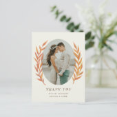 シンプルOrange Branchの結婚写真ありがとう ポストカード (スタンド正面)
