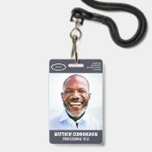 シンプルOvalロゴ従業員の写真名バーコード バッジ (ストラップ付き表面)