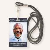 シンプルOvalロゴ従業員の写真名バーコード バッジ (正面ランヤード)