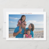 シンプルPeace On Earthクリスマスファミリービーチ写真 シーズンカード (正面)