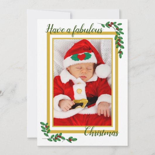 シンプルPhotoエレガント Christmasクリスマスレッドベリー シーズンカード (正面)