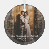 シンプルPhotoモダン Our初めてのクリスマス ガラスオーナメント (正面)