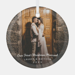 シンプルPhotoモダン Our初めてのクリスマス ガラスオーナメント