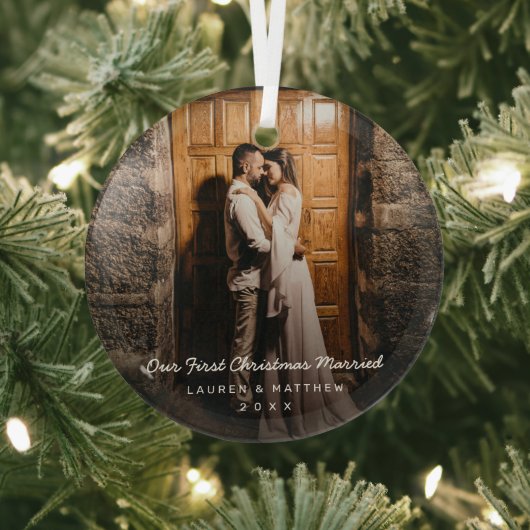 シンプルPhotoモダン Our初めてのクリスマス ガラスオーナメント (インサイチュ)