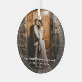 シンプルPhotoモダン Our初めてのクリスマス ガラスオーナメント (正面左)