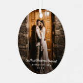 シンプルPhotoモダン Our初めてのクリスマス メタルオーナメント (正面左)