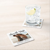 シンプルPhoto結婚 Black and White Save the Date スクエアペーパーコースター (インサイチュ)