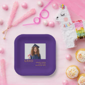 シンプルPhoto 2022卒業パープルイエロー ペーパープレート (パーティー)