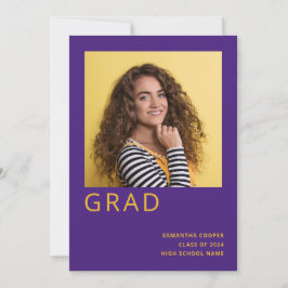 シンプルPhoto 2022 Graduation Purple Announcement 案内状