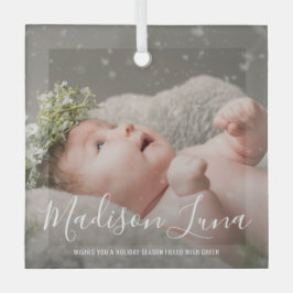 シンプルPhoto Babysエレガント初めてのクリスマス ガラスオーナメント