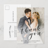 シンプルPhoto Black Script's 結婚 Thank You ポストカード (正面/裏面)