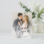 シンプルPhoto Black Script's 結婚 Thank You ポストカード (スタンド正面)
