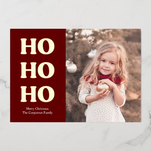 シンプルPhoto Christmas Card | Ho Ho Ho 箔シーズンカード (正面)