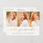 シンプルPhoto Collage 2016卒業パーティー インビテーションポストカード (正面/裏面)