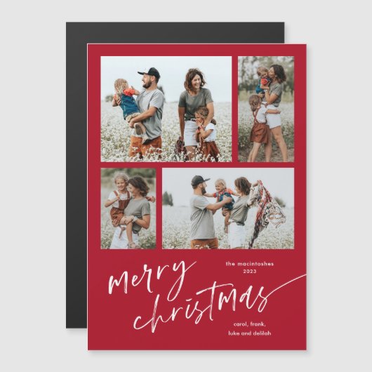シンプルPhoto Collage Script Merry Christmas Magnet (正面/裏面)