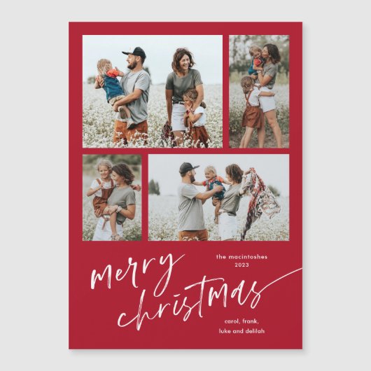シンプルPhoto Collage Script Merry Christmas Magnet (正面)