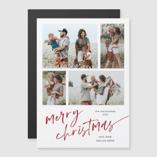 シンプルPhoto Collage Script Merry Christmas Magnet (正面/裏面)