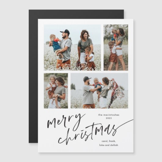 シンプルPhoto Collage Script Merry Christmas Magnet (正面/裏面)