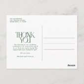 シンプルPhoto Hunter Green結婚 Thank You ポストカード (裏面)
