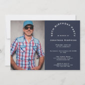 シンプルPhoto Man 50th Birthday Party Navy Blue 招待状 (正面)